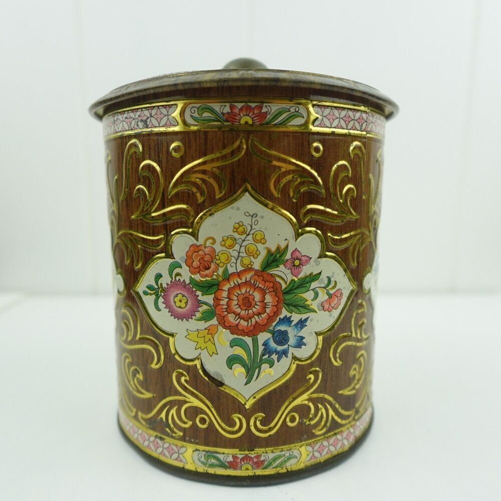 Daher English Vintage Lidded Tin Container Embossed Floral Decor - Picture 3 of 11